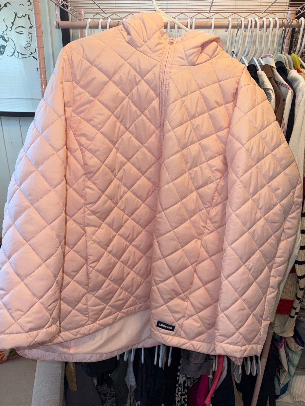 Lands' End Light Pink Quilted Hooded Puffer Jacket